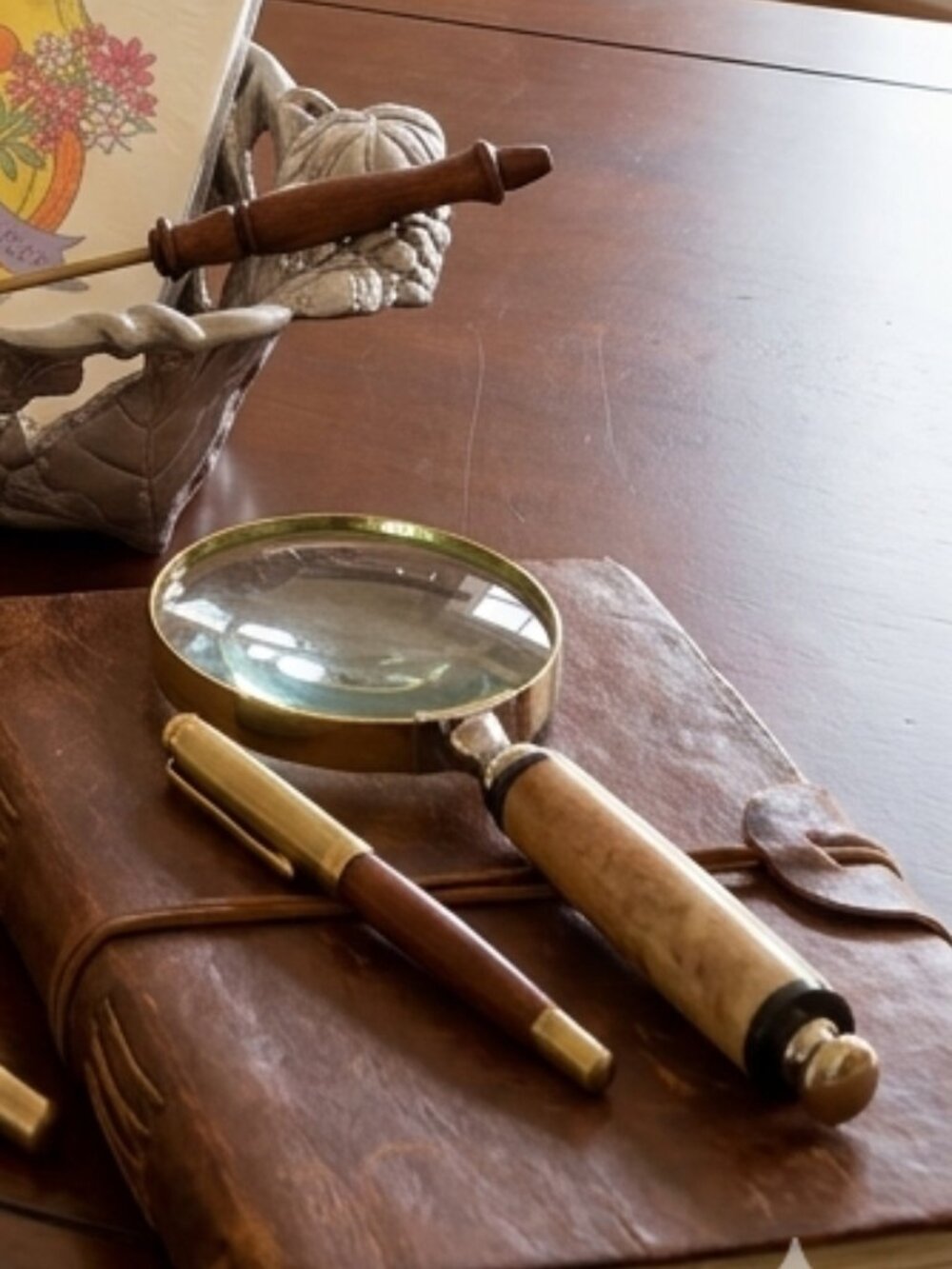 Magnifying Glass Bone Handle Vintage Desk Decor Antique Style Gold Brass Office